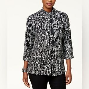 JM Collection Black and White Chevron Print 3-Button Jacket - Size XL